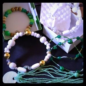 Seed beaded bracelets and necklaces.